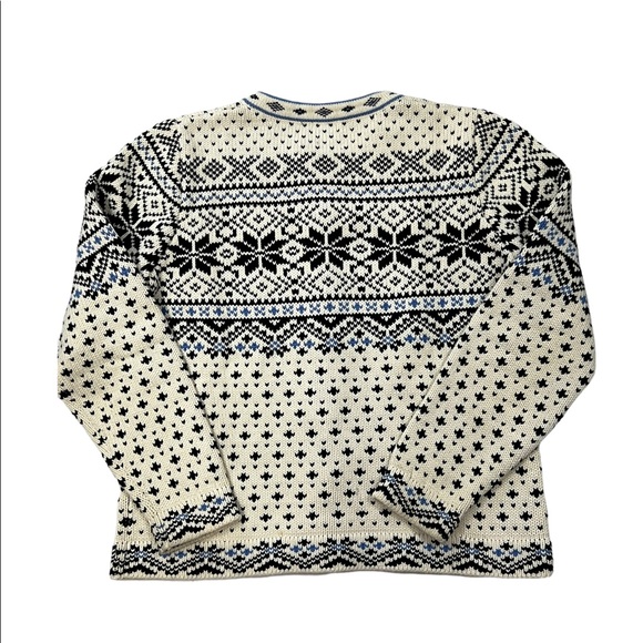 LL BEAN Cotton Cardigan Fair Isle Snowflake Nordic Print Pewter Button - Picture 5 of 10
